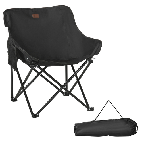 Folding Camping Chair with Carry Bag & Storage Pocket – Black