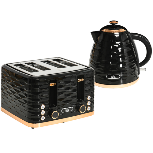 HOMCOM 1.7L Rapid Boil Kettle & 4-Slice Toaster Set – Black Edition