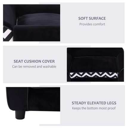 Pet Sofa Couch Bed – XS Dog & Cat Bed with Removable Sponge Cushion – Black