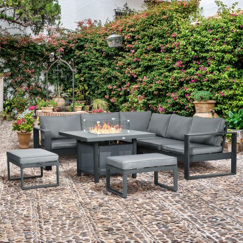 Outsunny 6-Piece Garden Furniture Set with Aluminium Firepit Table – Outdoor Sofa Set
