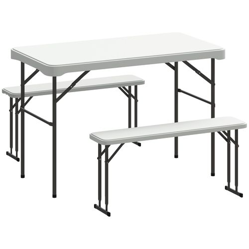 Outsunny 3-Piece Folding Picnic Table & Bench Set – With Handle – Light Grey