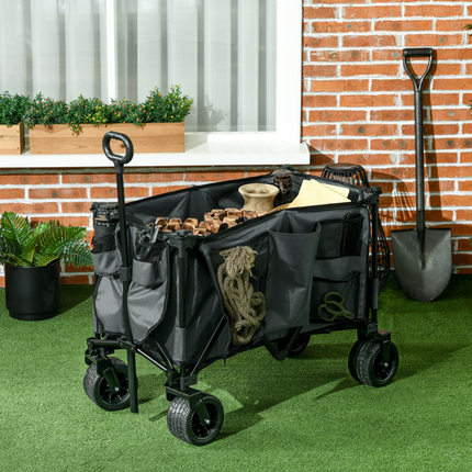 Folding Garden Camping Trolley – Collapsible Steel Frame with Oxford Fabric – Black