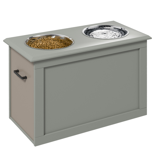 Raised Pet Feeding Station – Two Bowls with Storage Drawer – Grey