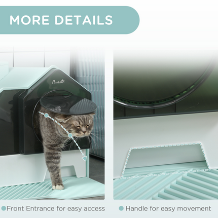 PawHut Hooded Cat Litter Tray – Scoop, Drawer Pan & Handle – Light Blue