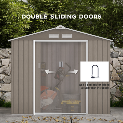 Outsunny Metal Garden Shed – Lockable Door, Foundation & Floor, Brown Outdoor Storage Unit