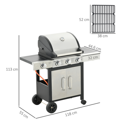 Outsunny Deluxe Gas BBQ Grill 3+1 Burners - Garden Grill with Large Cooking Area