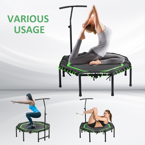 HOMCOM Foldable Trampoline with Adjustable Handle – For Adults and Teens, Green