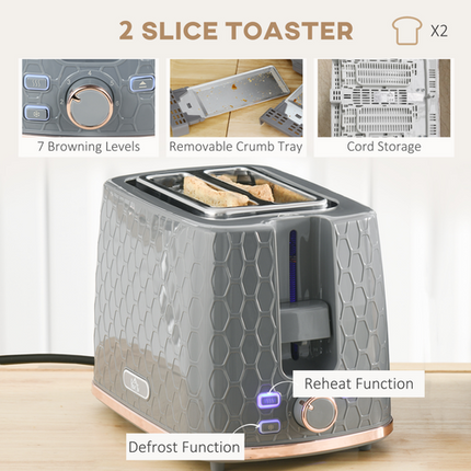 HOMCOM 1.7L Fast Boil Kettle & 2-Slice Toaster Set – Grey