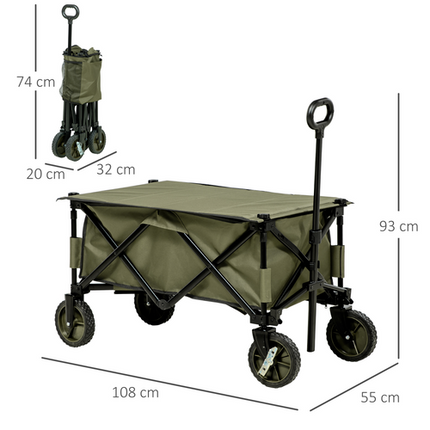 Folding Garden Camping Trolley – Collapsible Steel Cart with Folding Board – Green
