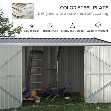 Grey Steel Garden Shed with Lockable Door – Backyard Outdoor Tool Storage Box