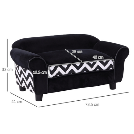 Pet Sofa Couch Bed – XS Dog & Cat Bed with Removable Sponge Cushion – Black
