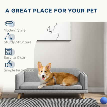 PawHut Dog Sofa Bed – Water-Resistant Couch with Legs for Medium Dogs – Grey