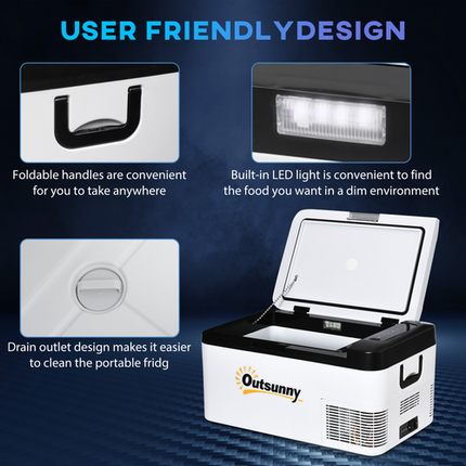 Outsunny 18L 12V Car Refrigerator – LED Light – Compact Portable Fridge for Travel