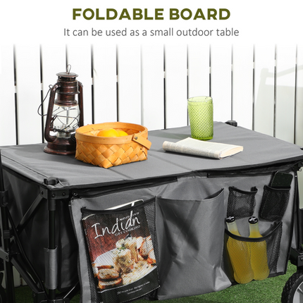 Folding Garden Camping Trolley – Collapsible Steel Cart with Folding Board – Black