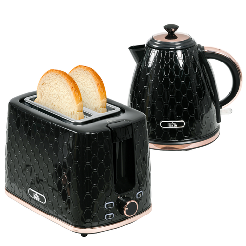 HOMCOM 1.7L Fast Boil Kettle & 2-Slice Toaster Set – Black
