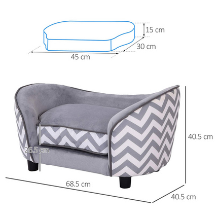 PawHut Dog Sofa Pet Couch – XS Size with Removable Sponge Cushion – Grey