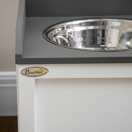 Elevated Dog Bowls with 21L Storage Drawer – For Large Dogs & Cats – White