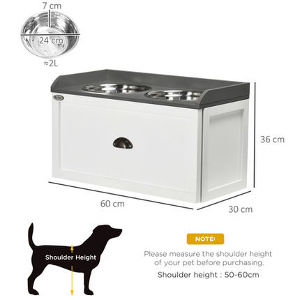 Elevated Dog Bowls with 21L Storage Drawer – For Large Dogs & Cats – White