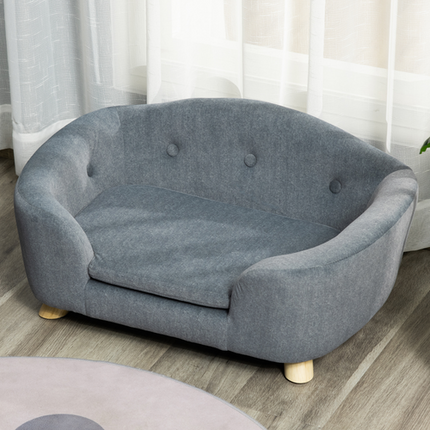 PawHut Short Plush Pet Sofa – Small Dog Couch – 70 × 47 × 30 cm – Grey