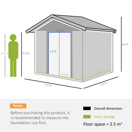 6x5FT Brown Metal Garden Shed – Outdoor Tool Storage House 193Lx152Wx203H cm