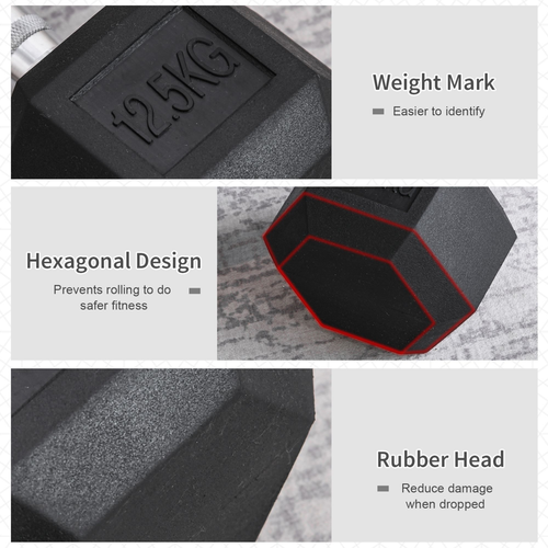 HOMCOM 12.5kg Single Rubber Hex Dumbbell – Portable Hand Weight for Home Gym
