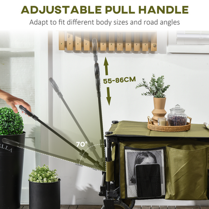 Folding Garden Camping Trolley – Collapsible Steel Cart with Folding Board – Green