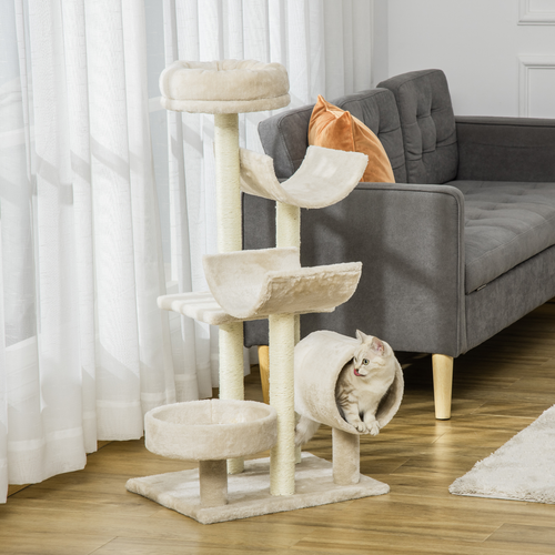 Large Multi-Level Cat Tree – Scratching Post, Tunnel, Perches & Play Center – Beige