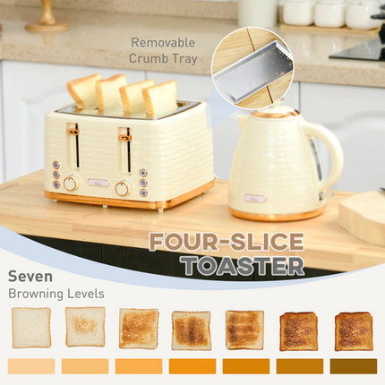 HOMCOM 1.7L Rapid Boil Kettle & 4-Slice Toaster Set – Beige
