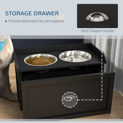 PawHut Raised Stainless Steel Dog Bowl with 21L Storage Drawer – Large Dog Feeder