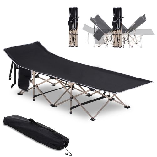 Outsunny Single Portable Sleeping Cot – Black Outdoor Military Camping Bed
