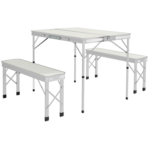 Outsunny Picnic Table Set – Folding Table with 2 Benches – Aluminium Garden Set