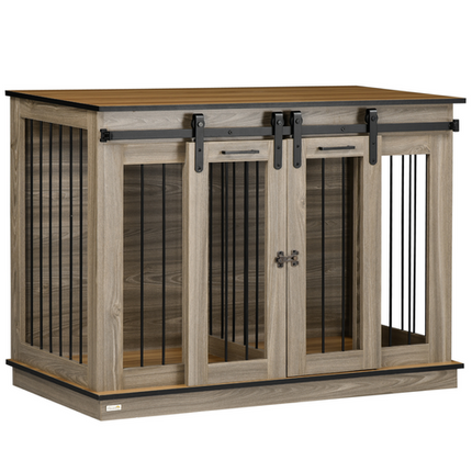 PawHut Dog Crate for Large Dogs – Double Dog Cage for Small Pets – Oak Tone