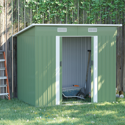 Green Metal Garden Shed 6.8 x 4.3ft – Outdoor Tool Storage House for Backyard
