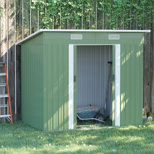Green Metal Garden Shed 6.8 x 4.3ft – Outdoor Tool Storage House for Backyard