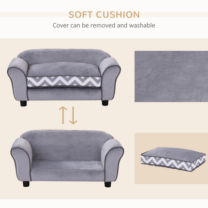 Dog & Cat Sofa Couch Bed – XS Size with Removable Sponge Cushion – Grey