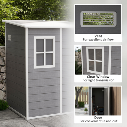 Outsunny 4x5 Lean-to Garden Shed – Plastic Tool Storage House with Lockable Door