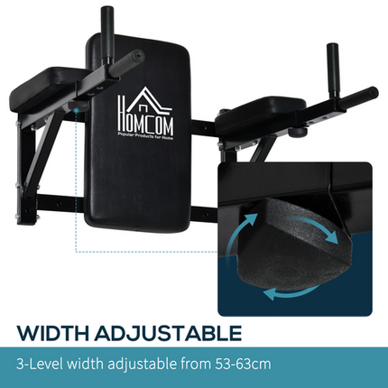 HOMCOM Wall-Mounted Dip Station Gym Rack – AB Knee Raise and Pull-Up Bar