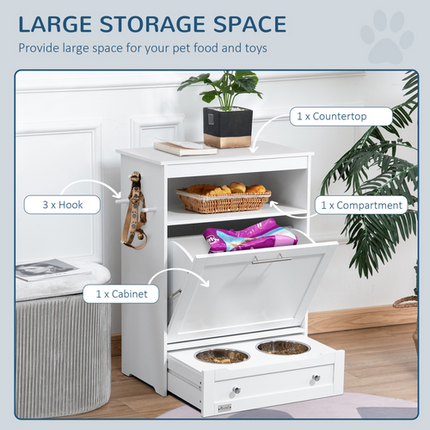 PawHut Pet Feeder Station – Dog & Cat Food Storage Cabinet with Feeding Bowls
