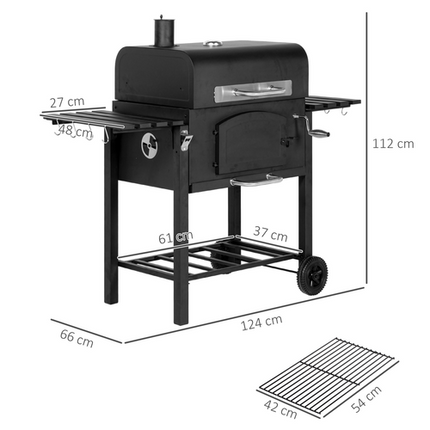 Outsunny Charcoal BBQ Grill with Adjustable Height Trolley and Thermometer