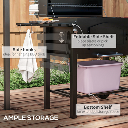 Outsunny Charcoal BBQ Grill with Adjustable Height Trolley and Thermometer