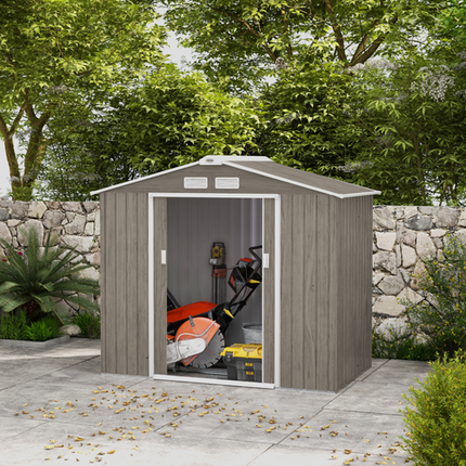 Outsunny Metal Garden Shed – Lockable Door, Foundation & Floor, Brown Outdoor Storage Unit