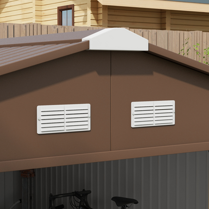 13x11FT Large Metal Garden Shed – Light Brown Storage House with Foundation, Doors and Ventilation