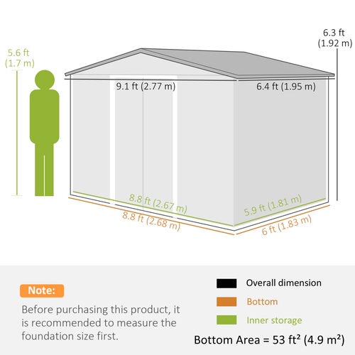 Grey Metal Garden Shed 9 x 6FT with Foundation & Ventilation – Outdoor Storage Building