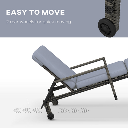 Mixed Grey Rattan Sun Lounger Set with Adjustable Backrest and Wheels – Garden Furniture