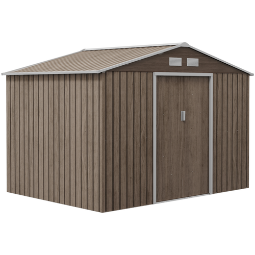 Brown Metal Garden Shed with Lockable Door, Foundation and Floor – Ventilated Outdoor Storage Unit