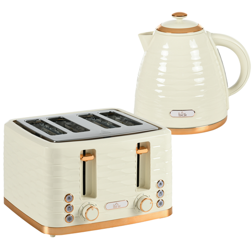 HOMCOM 1.7L Rapid Boil Kettle & 4-Slice Toaster Set – Beige