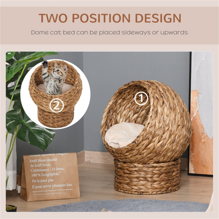 Natural Rattan Cat Bed – Raised Basket with Cushion for Small Pets
