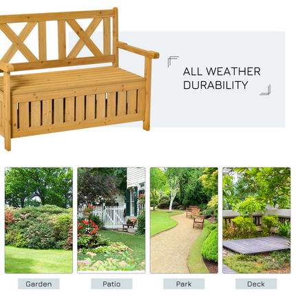 2-Seater Wooden Garden Storage Bench – Patio Deck Box with Hidden Compartment for Outdoor Seating