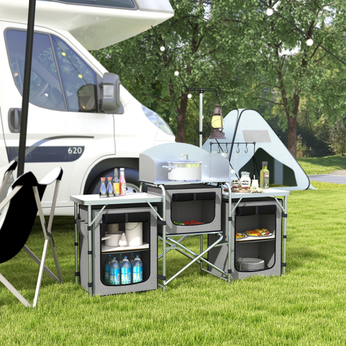 Outsunny Portable Folding Camping Kitchen – Windshield, Light Stand & Carry Bag