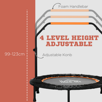 40" Foldable Mini Fitness Trampoline Rebounder Adjustable Foam Handle HOMCOM